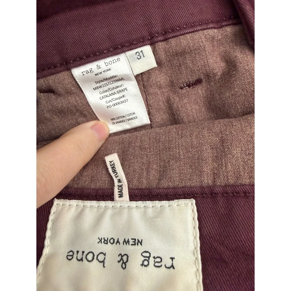 Rag & Bone Fit 2 Slim Fit‎ Chino Pants Catalina Grape Burgundy Mens  31 x 32